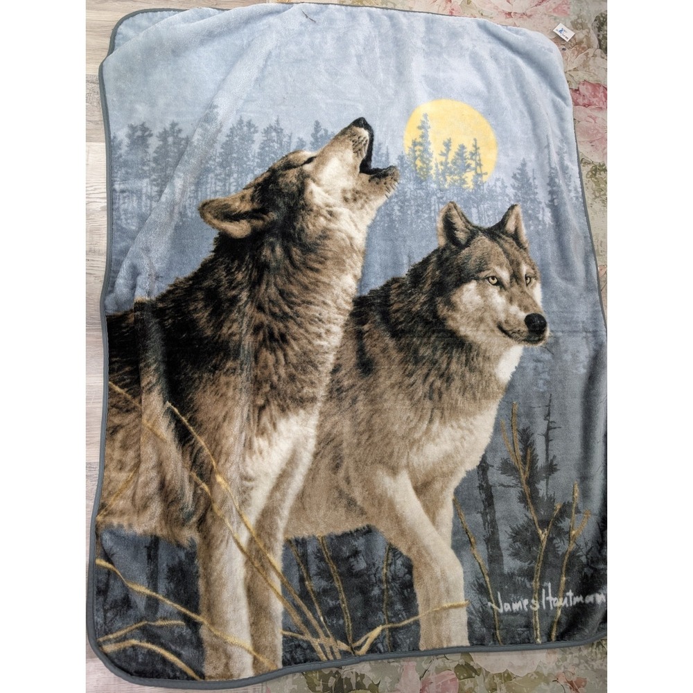James Hautman "Howl At The Moon" Wolf Throw Blanket Super Soft 50 x60